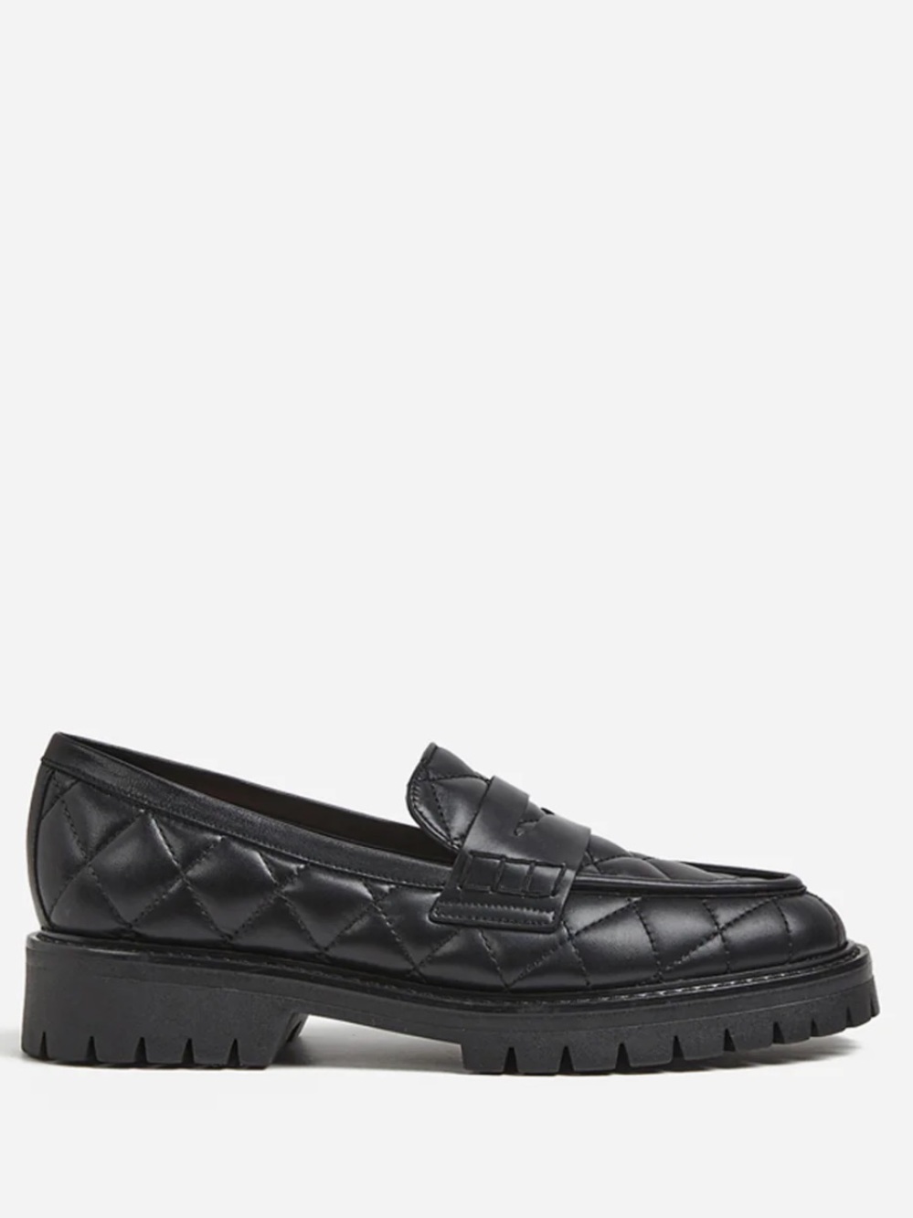 Flattered Signe Leather Black Quilted Penny Loafers Size 8